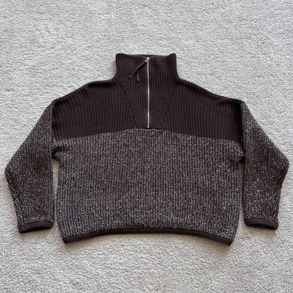 Varley Willard Half Zip Sweater Womens XL Brown True Knit Pullover Warm